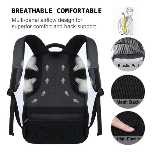 Mochila Para Computadora, Delgada Impermeable, Antirrobo Usb Negro Poliéster