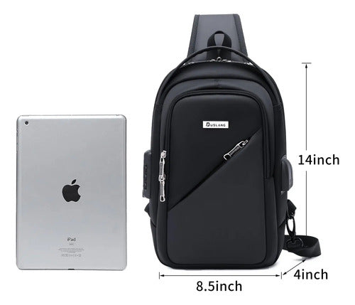 Mochilas Cruzadas Bandolera De Hombro Puerto Usb Con Cerrojo Negro Lona