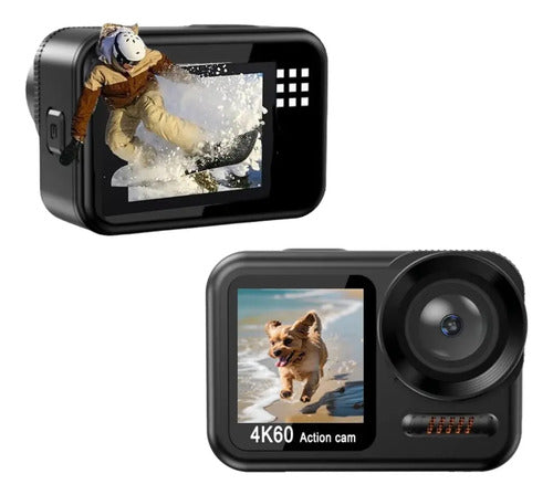 Cámara De Acción 4k 60 Fps 64 Mp Impermeable Deportiva Negro