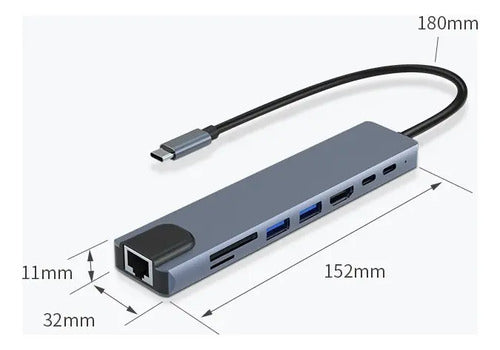Adaptador Tipo C Con 8 Puertos / Tipo C Sd Micro Sd Usb Hdmi
