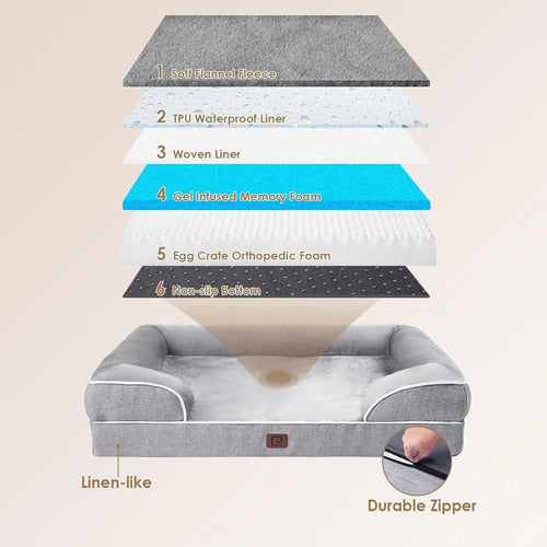 Cama Ortopedica Impermeable Para Perros Grandes Gris Oscuro M