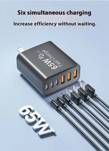 Cargador Rápido 65w 3 Puertos Usb C Y 3 A Estación De Carga Negro