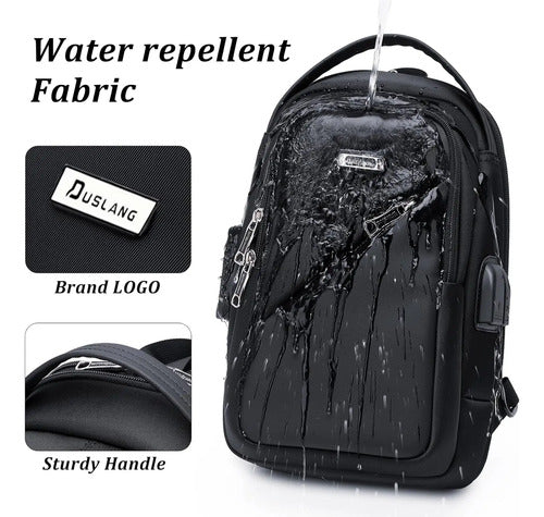 Mochilas Cruzadas Bandolera De Hombro Puerto Usb Con Cerrojo Negro Lona