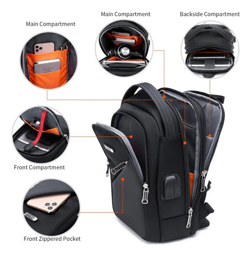 Mochilas Cruzadas Bandolera De Hombro Puerto Usb Con Cerrojo Negro Lona