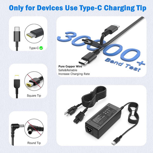 Cargador Usb Tipo-c 65w Lukito Notebooks Lenovo Hp Dell Huaw Negro