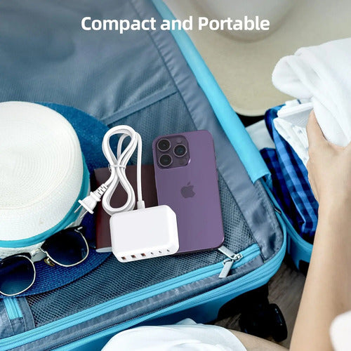 Cargador Rápido Usb C, 100w Gan 6puertos Tipo Usb C Estación Blanco