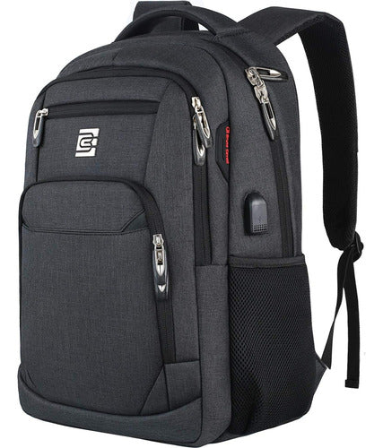 Mochila Para Computadora, Delgada Impermeable, Antirrobo Usb Negro Poliéster