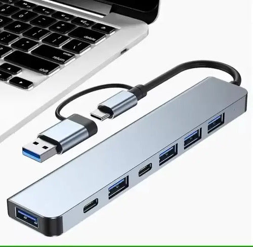 Adaptador Hub Tipo C Y Usb 7 En 1,  5 Usb Y 2 Tipo C Mac Win Gris Oscuro