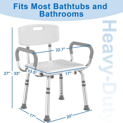 Silla De Ducha Ajustable Con Espaldar Y Brazos 500 Lbs