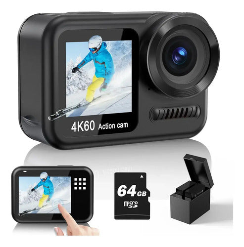 Cámara De Acción 4k 60 Fps 64 Mp Impermeable Deportiva Negro