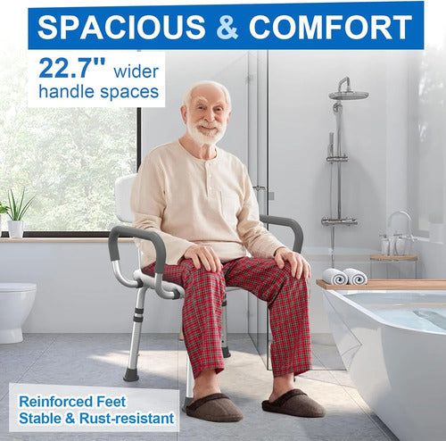 Silla De Ducha Ajustable Con Espaldar Y Brazos 500 Lbs