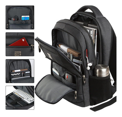 Mochila Para Computadora, Delgada Impermeable, Antirrobo Usb Negro Poliéster