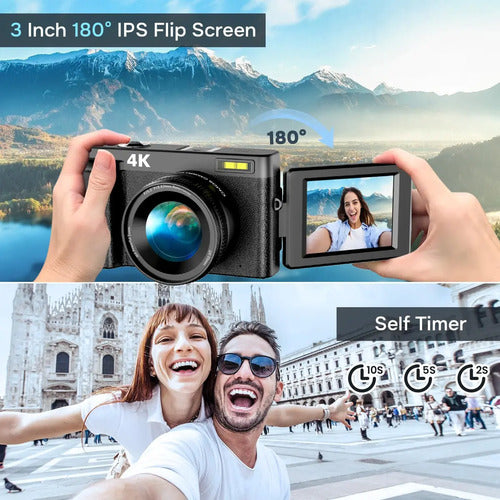 Cámara Digital 4k Para Enfoque Automático De Fotografía,. Co Negro