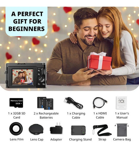 Cámara Digital 4k Enfoque Automático, Cámara De Video 48 Mp Negro