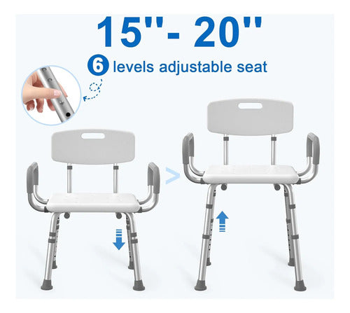 Silla De Ducha Ajustable Con Espaldar Y Brazos 500 Lbs