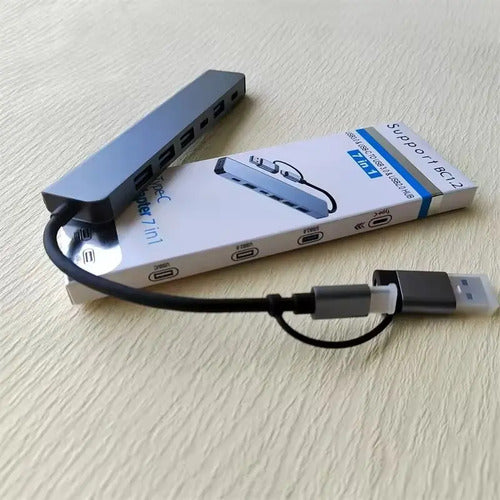 Adaptador Hub Tipo C Y Usb 7 En 1,  5 Usb Y 2 Tipo C Mac Win Gris Oscuro