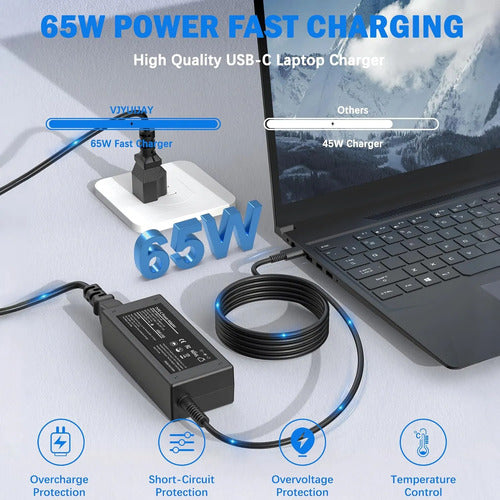 Cargador Usb Tipo-c 65w Lukito Notebooks Lenovo Hp Dell Huaw Negro