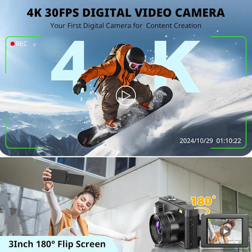 Cámara Digital 4k Enfoque Automático, Cámara De Video 48 Mp Negro