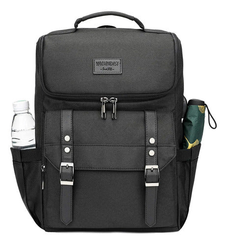 Mochila Vintage De Viaje Para Laptop Con Puerto De Carga Usb Negro