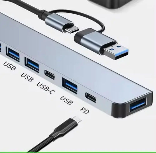 Adaptador Hub Tipo C Y Usb 7 En 1,  5 Usb Y 2 Tipo C Mac Win Gris Oscuro