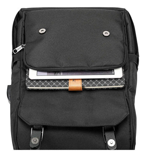 Mochila Vintage De Viaje Para Laptop Con Puerto De Carga Usb Negro