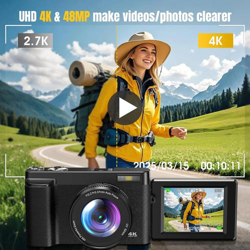 Camara Digital 4k Para Fotografia, Enfoque Automatico Uhd Negro