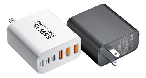 Cargador Rápido 65w 3 Puertos Usb C Y 3 A Estación De Carga Negro