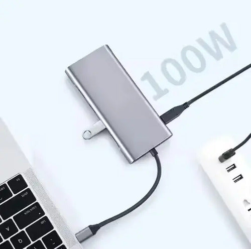 Adaptador Hub Usb C 10 En 1 Hdmi Rj45 Vga Sd Windows Macbook Plateado