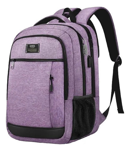 Mochila Para Portátil Con Carga Usb Compatible Poliester Rosa
