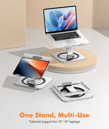 Soporte Para Computadora Portátil Plegable Giratorio Riwuct Plateado