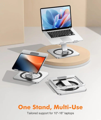 Soporte Para Computadora Portátil Plegable Giratorio Riwuct Plateado