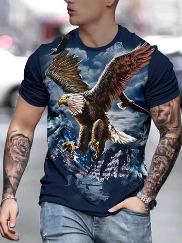 Camisetas Con Estampado De Moda Para Hombres (2x1) Negro Águila M