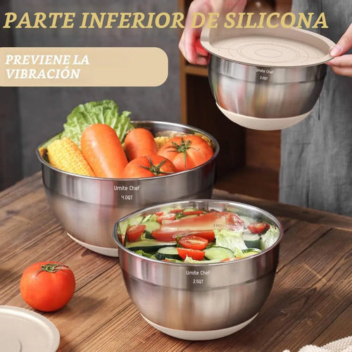 Juego De Tazones Para Mezclar Con Tapas Herméticas, 26 Cue. Plateado