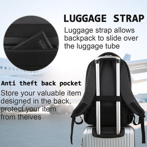 Mochila Para Computadora, Delgada Impermeable, Antirrobo Usb Negro Poliéster