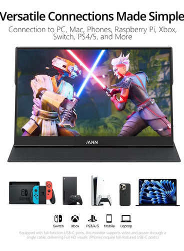 Monitor Mnn Pantalla De 15.6 M156f01 Fhd 1080p Usb C Hdmi Color Negro