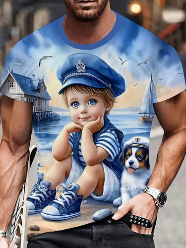 Camisetas Con Estampado De Moda Para Hombres (2x1) Celeste Marinerito M