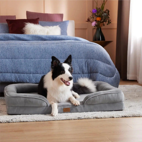 Bedsure Cama Ortopédica Perro Mediano Sofá+ Forro 90x64x18 Gris Oscuro Sofa Talla L
