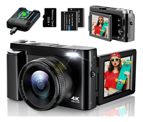 Camara Digital 4k Para Fotografia, Enfoque Automatico Uhd Negro