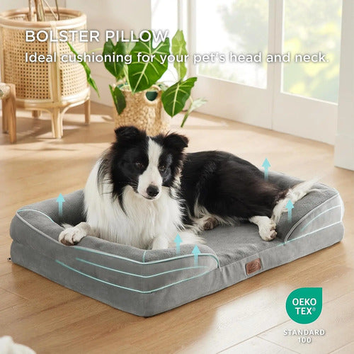 Bedsure Cama Ortopédica Perro Mediano Sofá+ Forro 90x64x18 Gris Oscuro Sofa Talla L