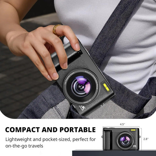 Cámara Digital 4k Enfoque Automático, Cámara De Video 48 Mp Negro