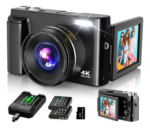 Cámara Digital 4k Enfoque Automático, Cámara De Video 48 Mp Negro