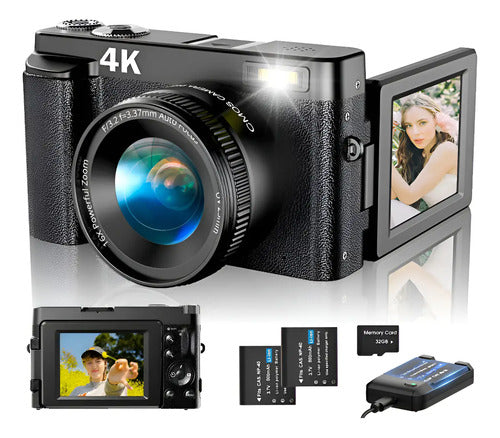 Cámara Digital 4k Para Enfoque Automático De Fotografía,. Co Negro