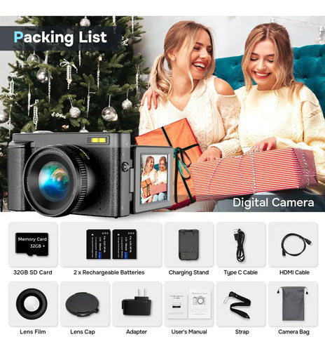 Cámara Digital 4k Para Enfoque Automático De Fotografía,. Co Negro