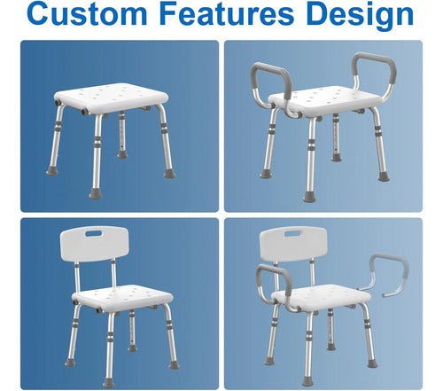 Silla De Ducha Ajustable Con Espaldar Y Brazos 500 Lbs