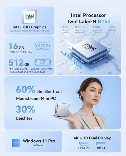 Mini Pc Twin Lake N150 Kamrui Essenx E2 Ram 8g Ssd 256g 110