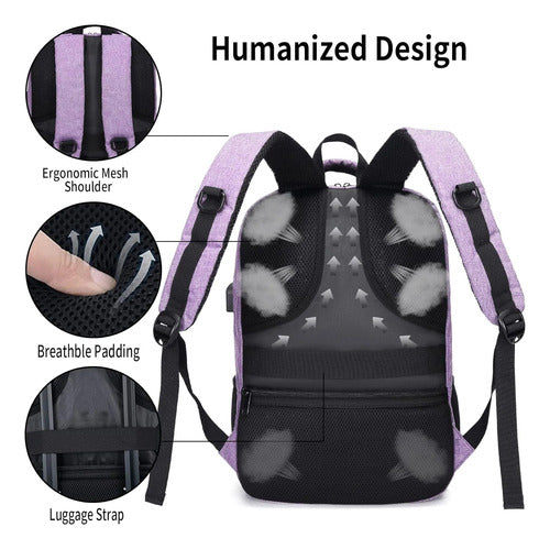 Mochila Para Portátil Con Carga Usb Compatible Poliester Rosa