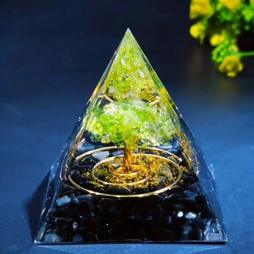 Pirámide Orgon Generador Energía Orgonita Meditacion Chakra Verde Lima