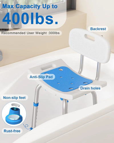 Silla De Ducha Ajustable Con Espaldar Y Antideslizante