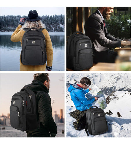 Mochila Para Computadora, Delgada Impermeable, Antirrobo Usb Negro Poliéster