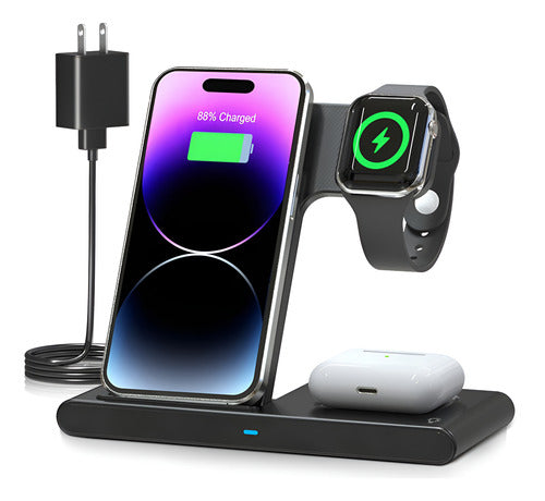 Estación De Carga 3 En 1 Para iPhone Y Series Galaxy Negro